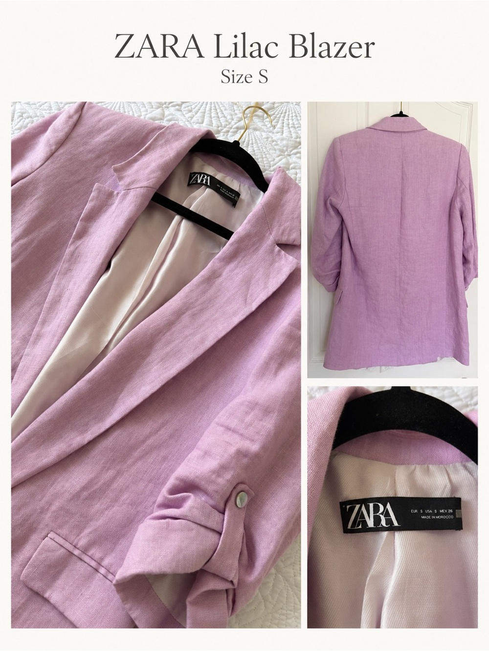 ZARA Lavender Linen-Blend Blazer